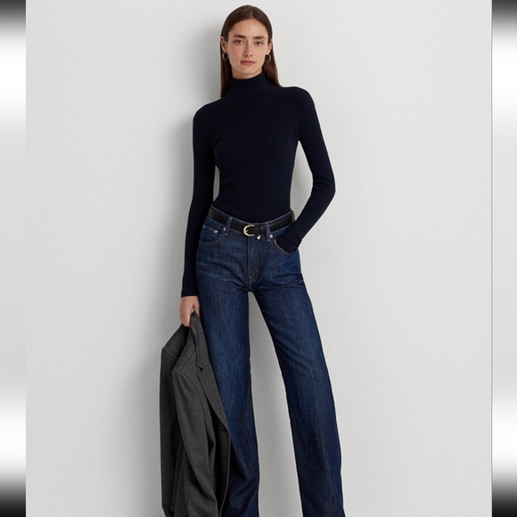 RALPH LAUREN WOMEN'S NAVY TURTLENECK SWEATER SIZE LARGE NWT - Picture 1 of 4